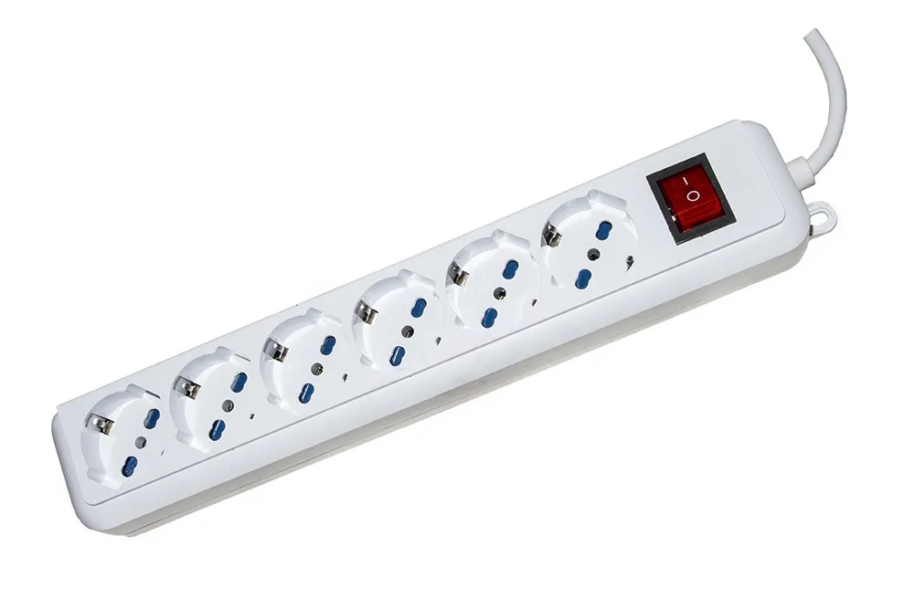 Multipresa 6 Prese Universali Ita/Schuko 10/16 A - Spina 16 A Con Interruttore Bianca - immagine 1