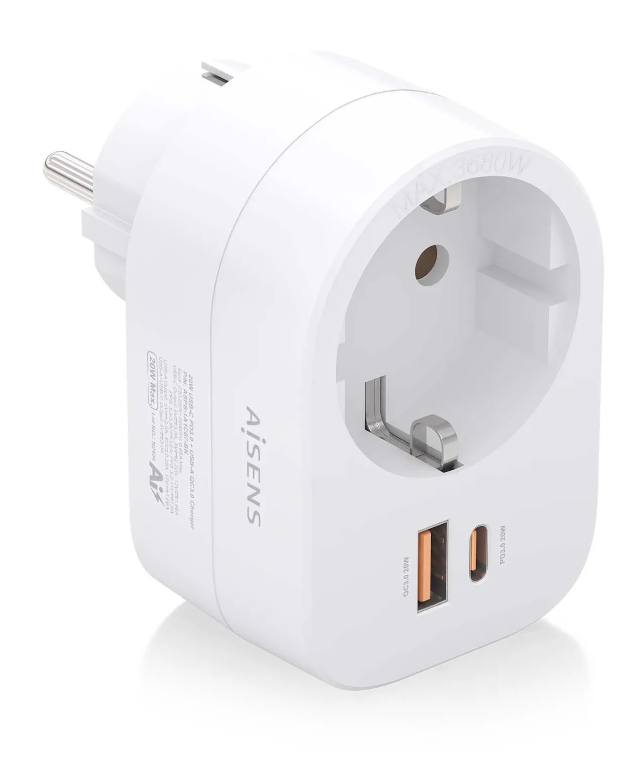 AISENS ASPS-1A1C06-W Caricabatterie per dispositivi mobili Universale Bianco AC Ricarica rapida Interno - immagine 1