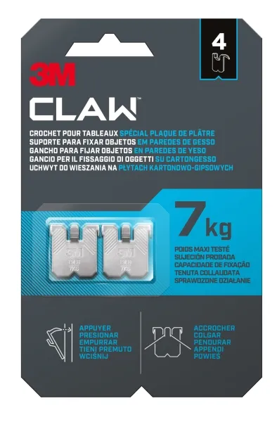 Confezione da 4 ganci per cartongesso in metallo 3M Claw - Supporta fino a 7 kg - Grigio/Titanio - immagine 1