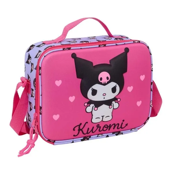 Borsa termica per il pranzo Safta Kuromi - Parte frontale 3D - Chiusura con cerniera - Tracolla regolabile - Maniglia per il trasporto - 25x195x9 cm - Magenta - immagine 1