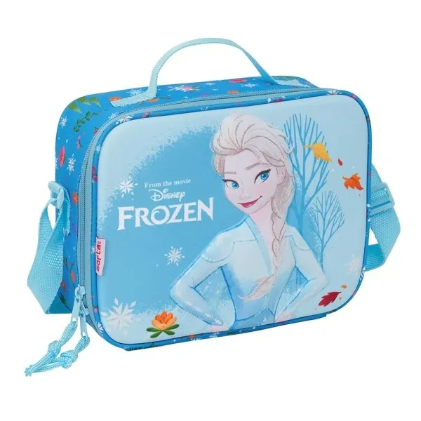 Borsa termica isolante per alimenti surgelati Safta - Parte frontale 3D - Chiusura a cerniera - Tracolla regolabile - Maniglia per il trasporto - 25x195x9 cm - Azzurro - immagine 1