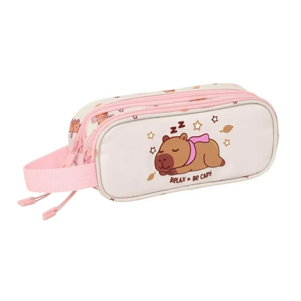 Astuccio Safta Capibara - 2 scomparti con cerniera - Maniglia laterale - Capacità 1 litro - 21x8x6 cm - Rosa pastello - immagine 1