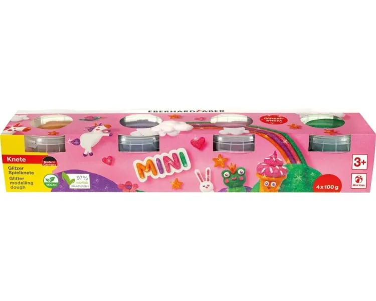 Eberhard Faber Mini Kids Pack con 4 vasetti da 100 g di pasta da modellare - Ingredienti naturali al 97% - Colori vivaci: arancione viola rosa e verde - immagine 1