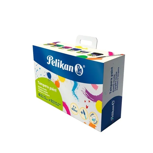 Confezione da 6 tempere Pelikan - 40 ml - Pennello in pelo di pony n. 4 - Consistenza cremosa - Colori assortiti - immagine 1