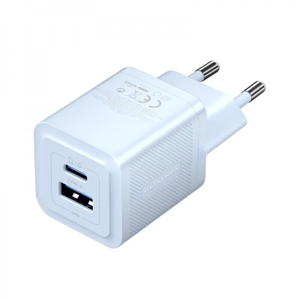 Vention GaN Caricabatterie da muro 2 porte USB (C+A) - 30W/30W - Ricarica rapida UE - Blu - immagine 1