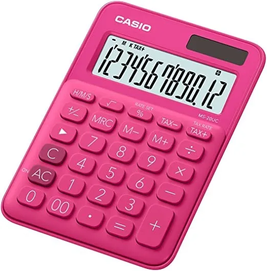 Calcolatrice da tavolo Casio MS-7UC - Tasto doppio zero - Schermo LCD a 10 cifre - Solare e batterie - Colore rosso - immagine 1