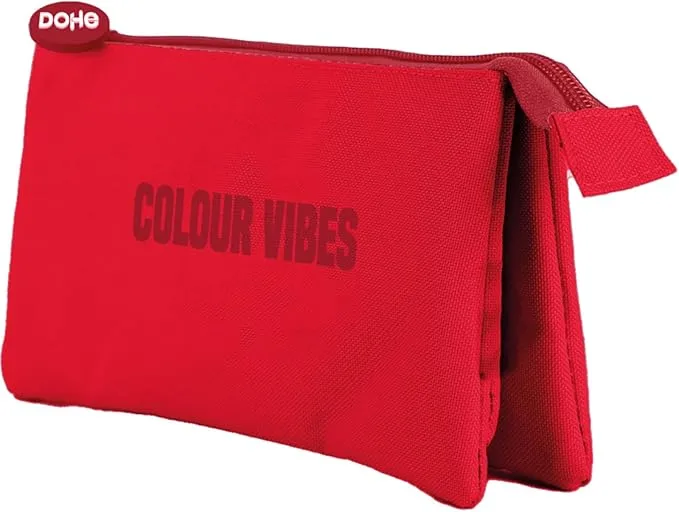 Astuccio triplo Dohe Colour Vibes - Doppia chiusura a cerniera con tiretto in gomma - Rosso - immagine 1