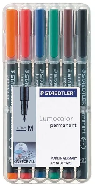Staedtler 317 WP6 marcatore permanente Nero Blu Marrone Verde Arancione Rosso 6 pz - immagine 1