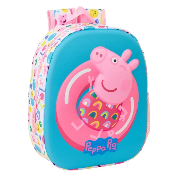 Zaino Safta Peppa Pig 3D - Cinghia da polso - Porta bottiglia laterale - 27x33x10 cm - Blu/Rosa - immagine 1
