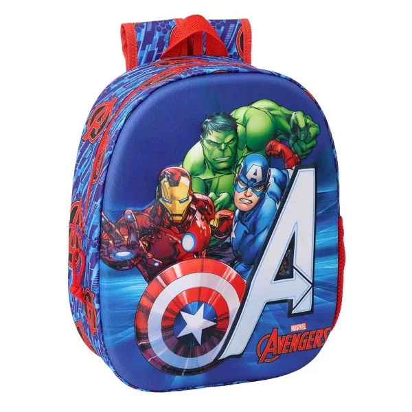 Zaino Safta Avengers 3D 864 litri - Porta borraccia - Scomparto per carta d'identità - Spallacci imbottiti - 27x33x10 cm - Rosso e blu - immagine 1