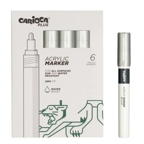 Carioca Plus Confezione da 6 pennarelli acrilici - Punta da 2 mm - Colore argento - immagine 1