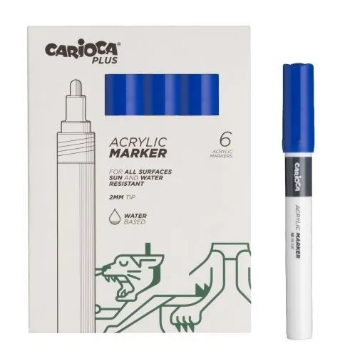 Carioca Plus Confezione da 6 pennarelli acrilici - Punta da 2 mm - Colore blu - immagine 1