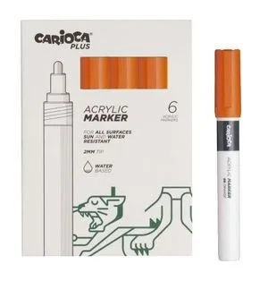Carioca Plus Confezione da 6 pennarelli acrilici - Punta da 2 mm - Colore arancione - immagine 1