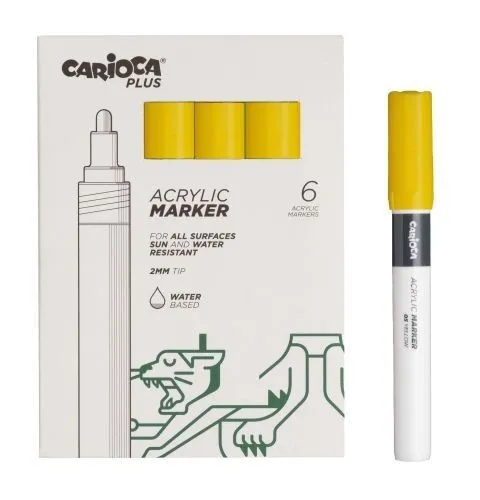 Carioca Plus Confezione da 6 pennarelli acrilici - Punta da 2 mm - Colore giallo - immagine 1