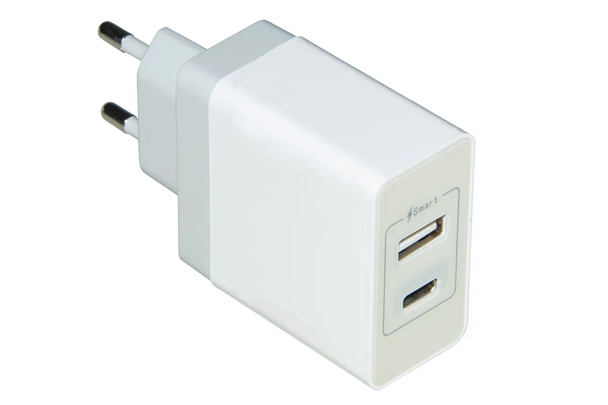 Caricabatteria 2 Porte Usb (1 Tipo A + 1 Tipo C) Da Presa Muro Dc 5V 3.4A 17W - immagine 1
