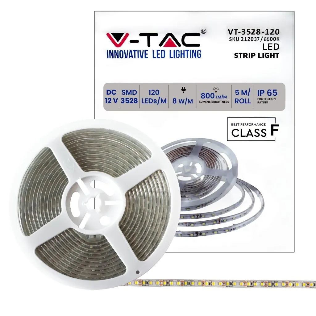 V-TAC Strip LED SMD 8W/m 5m 120 LED/m 12V 6500K IP65 9.2mm - immagine 1