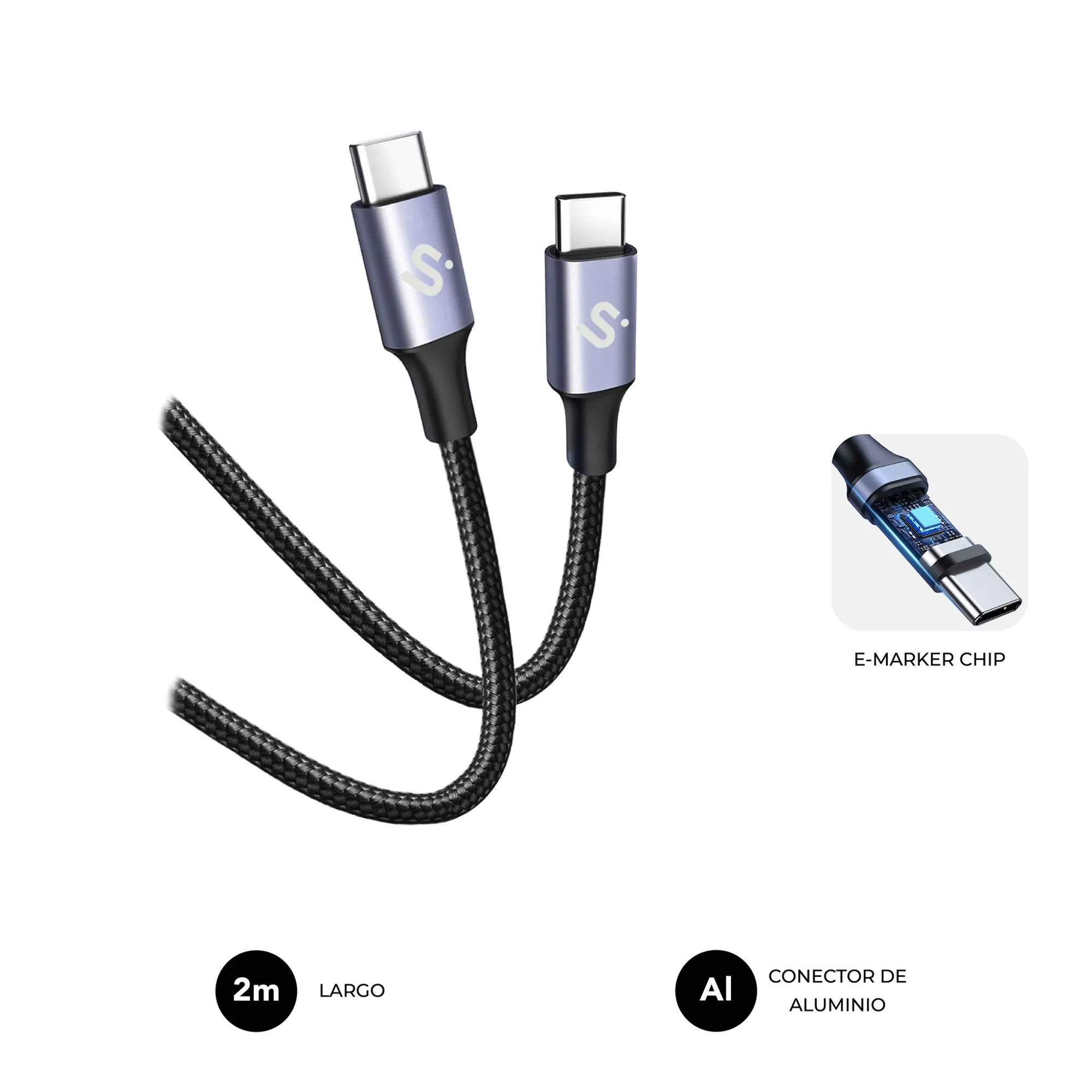 SUBBLIM SUBCAB-C10002 cavo USB USB 2.0 2 m USB C Nero - immagine 1