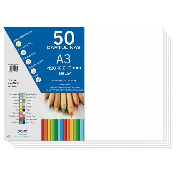 Cartoncino Dohe A3 - 50 fogli - Peso 180 g - Ideale per progetti di artigianato e scolastici - immagine 1
