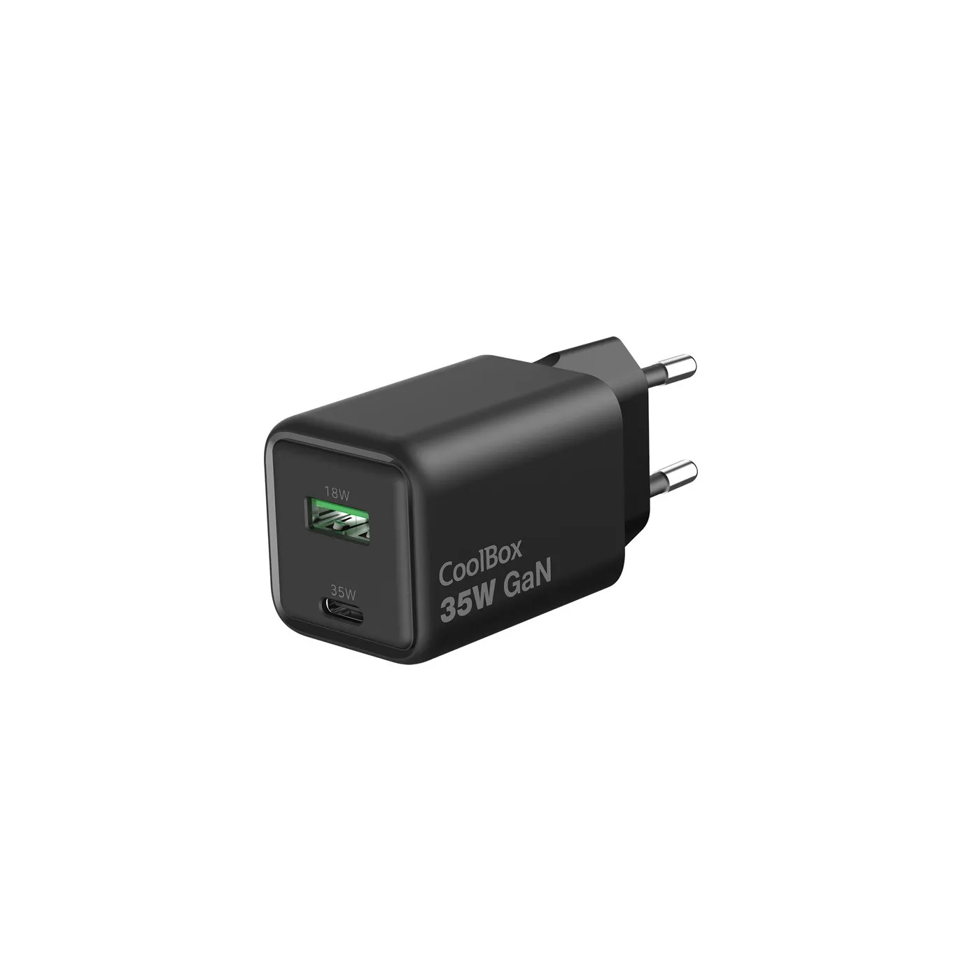 Caricabatterie CoolBox GAN da 35 W - 1 porta USB-C - 1 porta USB-A - Ricarica rapida 3.0 - Power Delivery - Colore nero - immagine 1