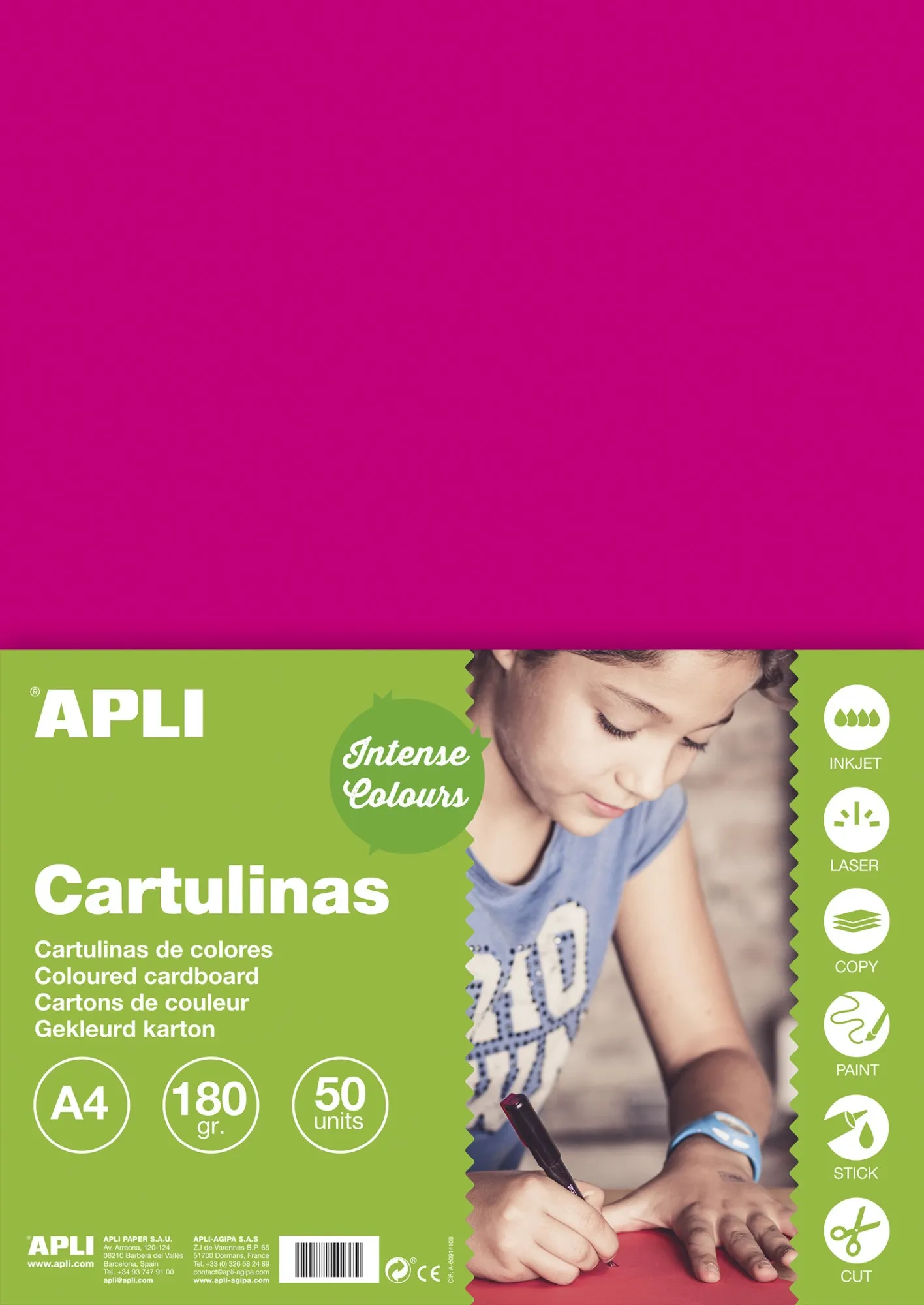 Cartoncino Apli Fucsia A4 170g 50 Fogli - immagine 1