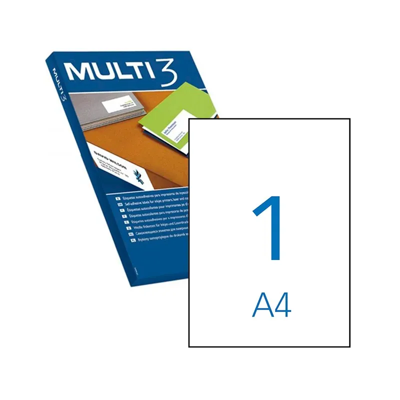 Multi3 confezione da 100 etichette bianche bordi dritti dimensioni 2100 x 2970 mm con adesivo permanente per molteplici usi - immagine 1