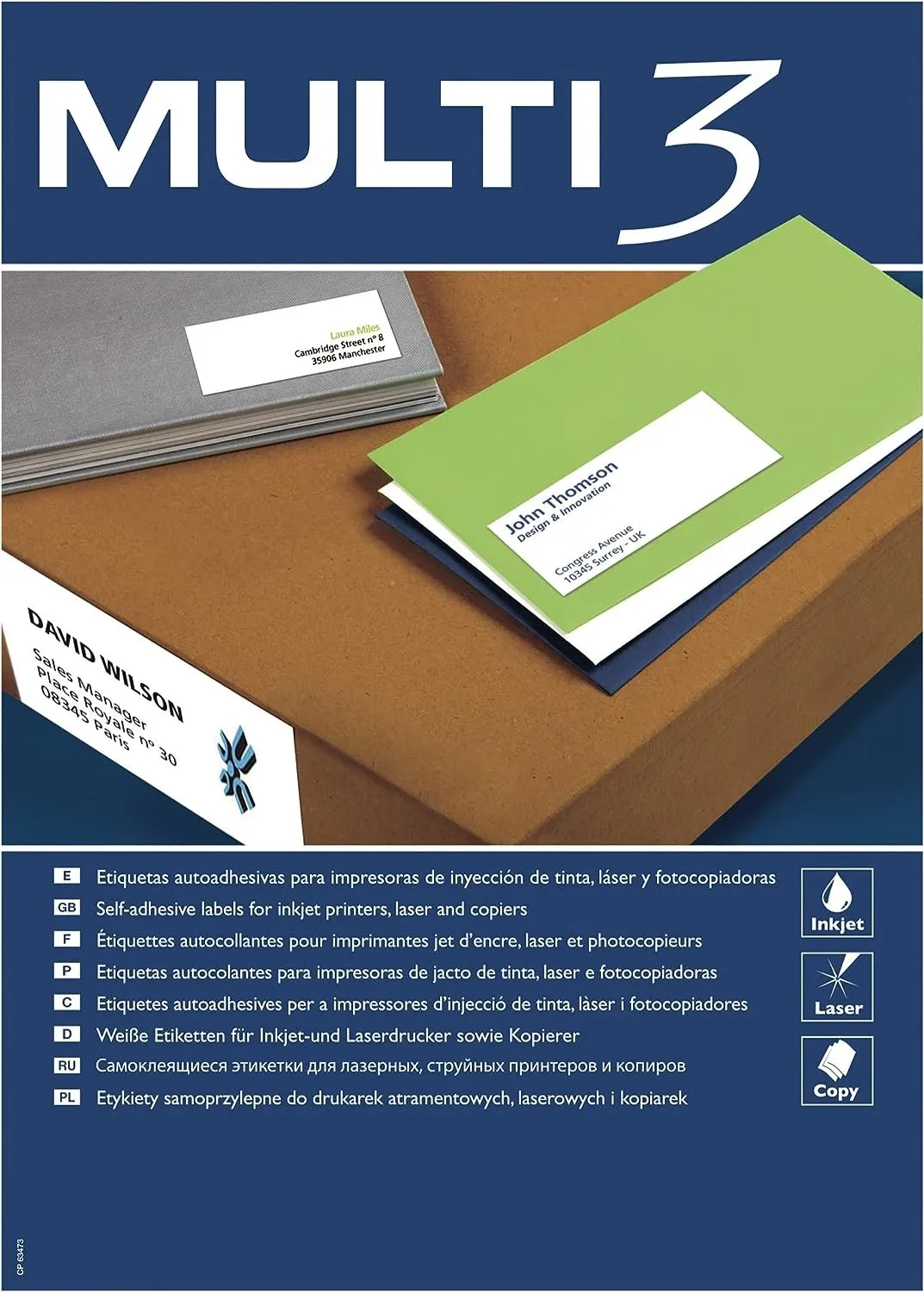 Confezione Multi3 da 2700 etichette bianche dimensioni 70x30 mm - 100 fogli x 27 etichette - adatte alla stampa - immagine 1