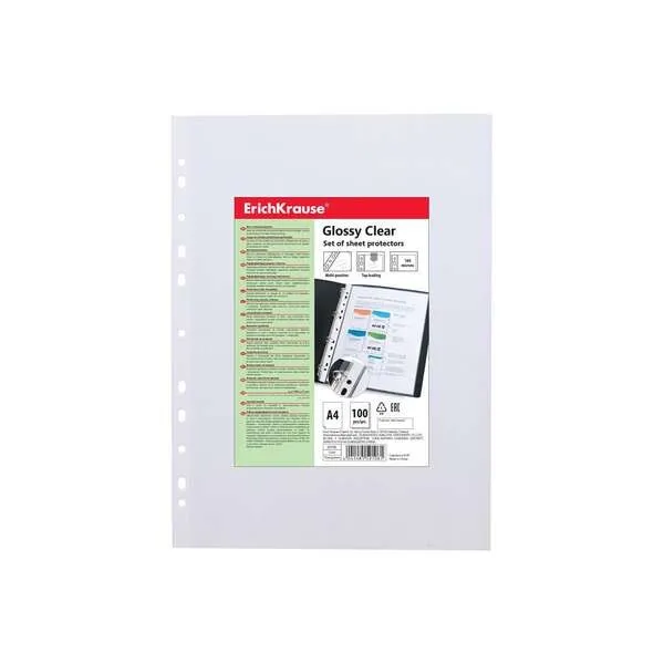 Confezione da 100 buste protettive trasparenti lucide Erichkrause - Spessore 100 cm - Formato A4 - Trasparente - immagine 1