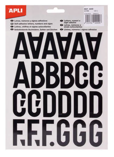 Lettere maiuscole adesive Apli - Altezza 40 mm - Confezione da 5 fogli - Colore nero - Facile identificazione e segnalazione - immagine 1