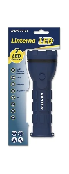 Torcia elettrica Jupiter White Light 7 LED 100lm - Corpo in gomma - Resistenza IP44 - Funziona con 2 batterie D R20 (non incluse) - Colore blu - immagine 1