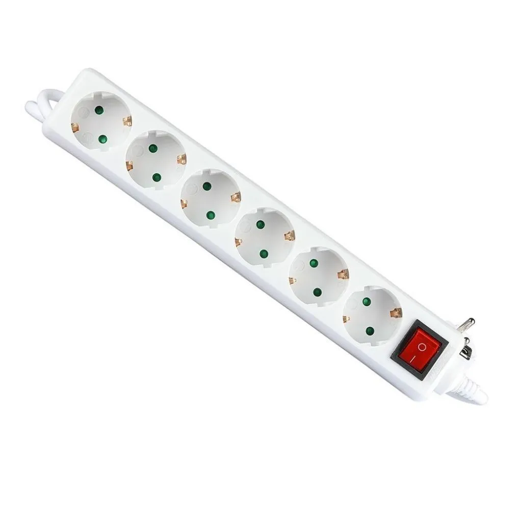 V-TAC Multipresa con Cavo 15m 6 Prese 10A 2P + Schuko e Interruttore Luminoso Spina Schuko Colore Bianco - immagine 1