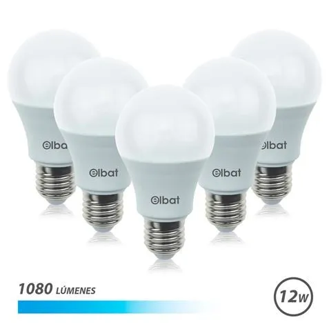 Elbat Pack 5 Unità - Potenza 12W - Lumen 1080 - Tipo Luce Luce Fredda 6500K - Attacco E27 - Angolo 220º - Dimensioni 60X120mm - 30.000 Ore di Vita - 15.000 Accensioni - immagine 1