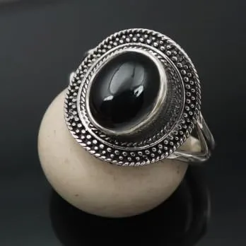 Onice nero cabochon Anello placcato argento gioiello T1085BY27_73 (23.2) - immagine 2