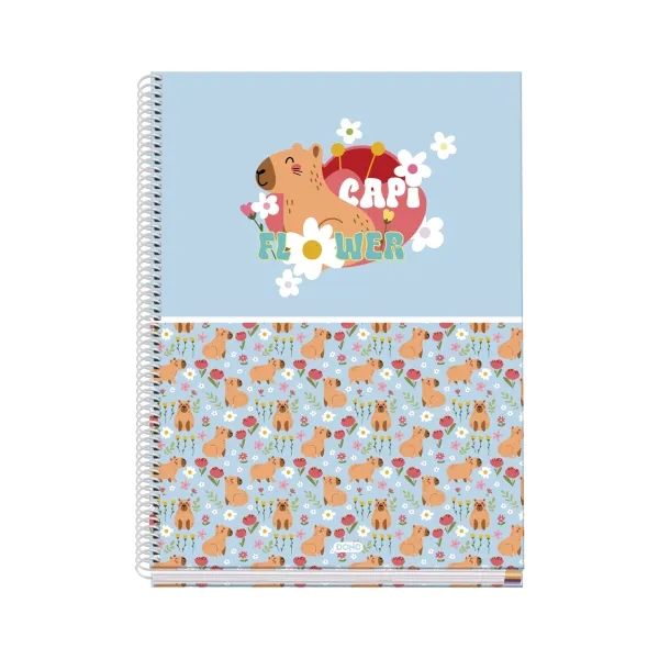 Quaderno a spirale in metallo Dohe Capi Flower - Formato A4 - 100 fogli di carta offset da 90 g/m² - 5x5 mm - Microperforato - Fascia colorata - Copertina rigida in plastica - 23x30x2 cm - Multicolore - immagine 1