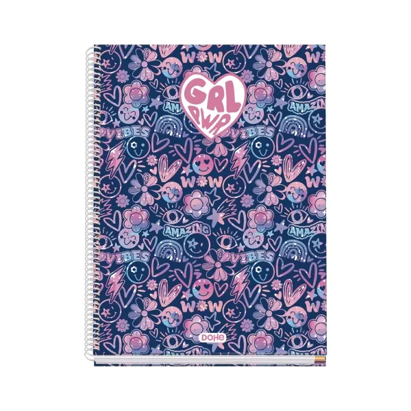 Quaderno a spirale in metallo Dohe Girl Power - Formato A4 - 100 fogli di carta offset da 90 g/m² - 5x5 mm - Microperforato - Fascia colorata - Copertina rigida in plastica - 23x30x2 cm - Multicolore - immagine 1