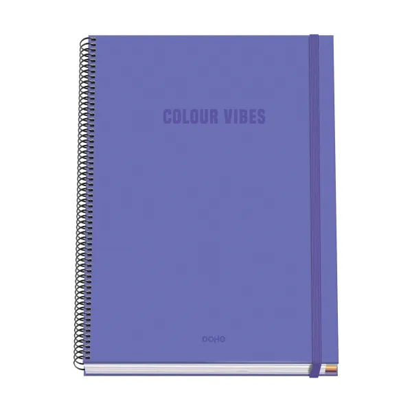 Quaderno a spirale Dohe Colour Vives formato A4 100 fogli microforati griglia da 5 mm - Copertina rigida in cartone - Chiusura elastica - Fasce colorate - Viola - immagine 1