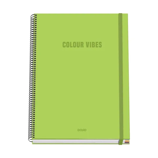 Quaderno a spirale Dohe Colour Vives formato A4 100 fogli microforati griglia da 5 mm - Copertina rigida in cartone - Chiusura elastica - Fasce colorate - Verde lime - immagine 1