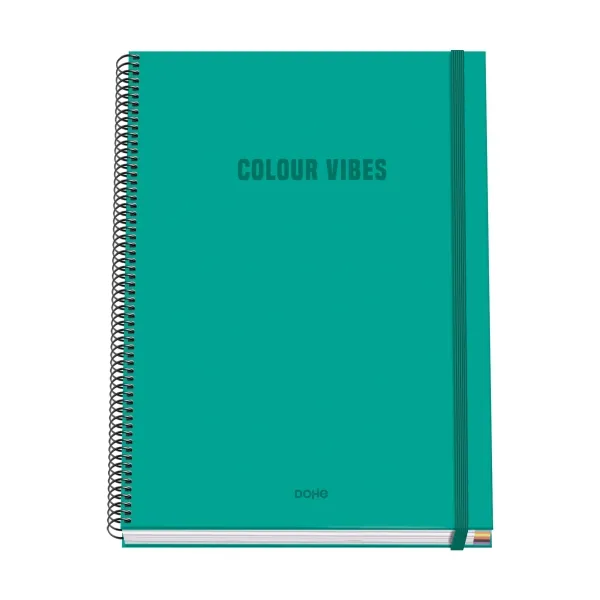 Quaderno a spirale Dohe Colour Vives formato A4 100 fogli microforati griglia da 5 mm - Copertina rigida in cartone - Chiusura elastica - Fasce colorate - Verde - immagine 1
