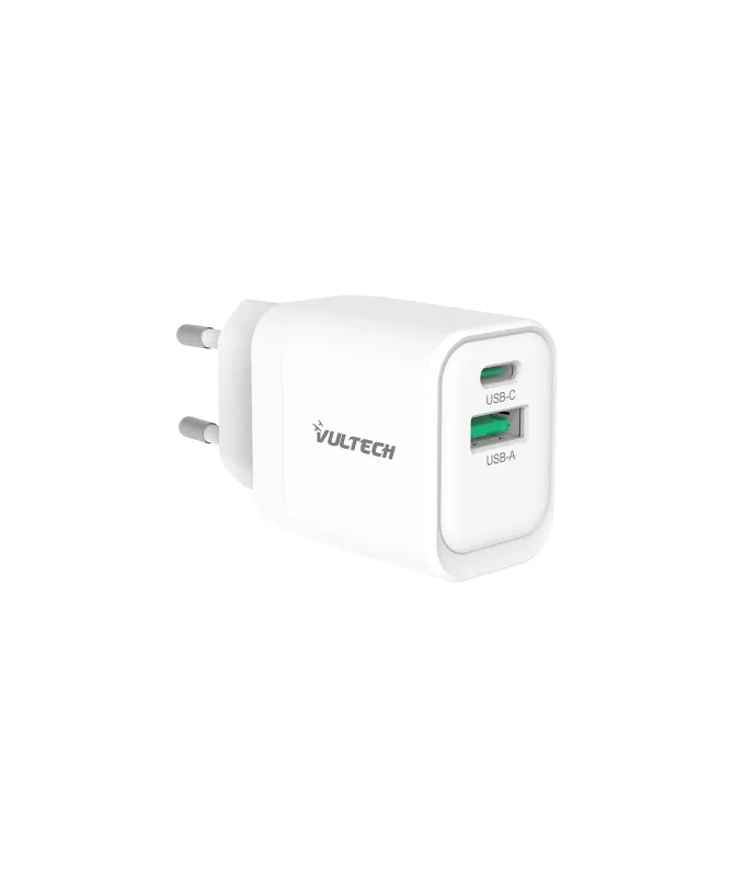 Vultech Caricatore Adattatore Universale 1 X Type-C Pd30 E 1 X Usb Qc3.0 Gan Pps 33W Bianco Compa - immagine 1