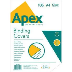Confezione da 100 copertine per rilegatura in PVC formato A4 Fellowes Apex - 180 micron - Molto resistenti - Trasparenti - immagine 1