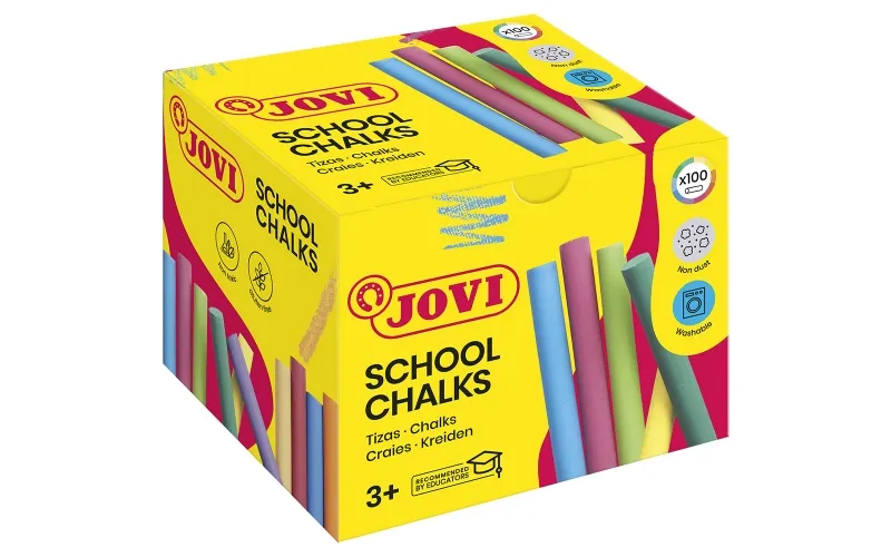 Confezione da 100 gessetti Jovi Classcolor senza polvere - Appositamente progettati per disegnare sul terreno - Ideali per giochi e murales su asfalto - Facili da rimuovere con acqua - Lasciano pochissima polvere - Colori assortiti - immagine 1