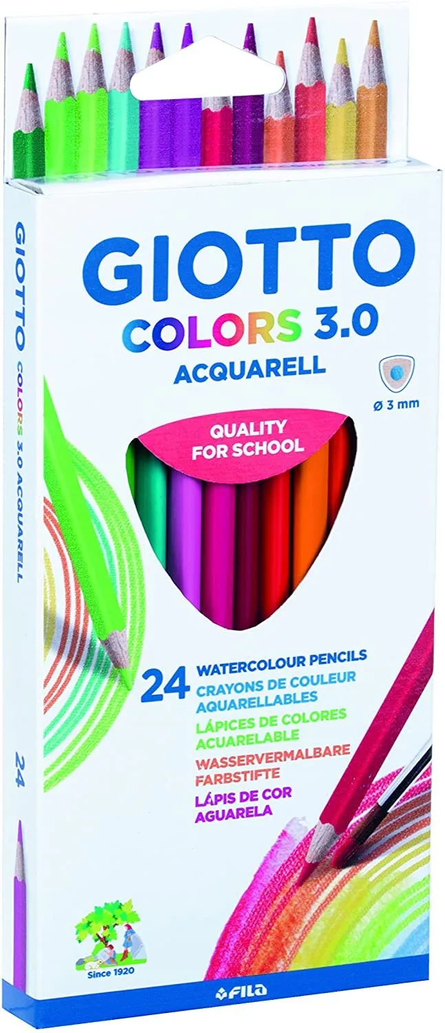 Giotto Colors Acquarell 3.0 Confezione da 24 Matite Colorate Acquerello Triangolari - Mina 3 mm - Legno - Colori Assortiti - immagine 1