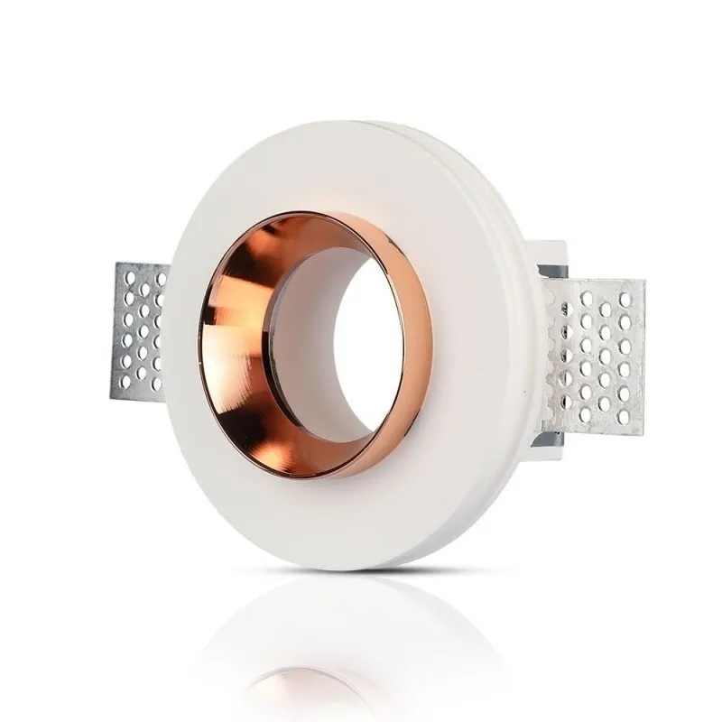 V-TAC Portafaretto LED da Incasso Rotondo GU10 e GU5.3 (MR16) Corpo in Gesso Bianco e Metallo Rosa Dorato - immagine 1