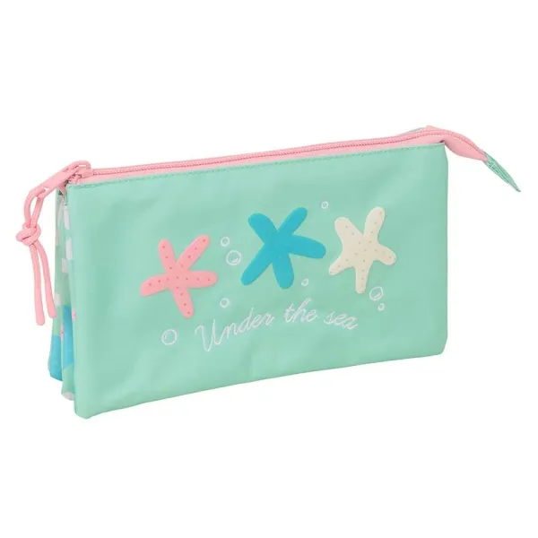 Astuccio Safta Stars - 3 scomparti con cerniera - Tasca interna centrale - 22x12x3 cm - Verde - immagine 1