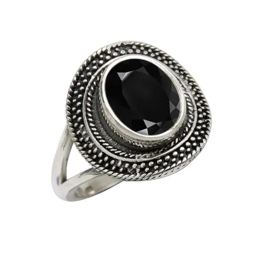 Anello placcato argento gemma Onice nero gioiello T1085AE28_74 (23.6) - immagine 1