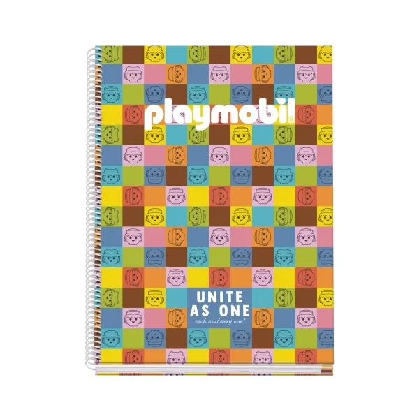 Quaderno a spirale Dohe Playmobil Unite As One A4 100 fogli microperforati griglia 5 mm - Copertina rigida cartoncino a righe - Bande colorate - immagine 1
