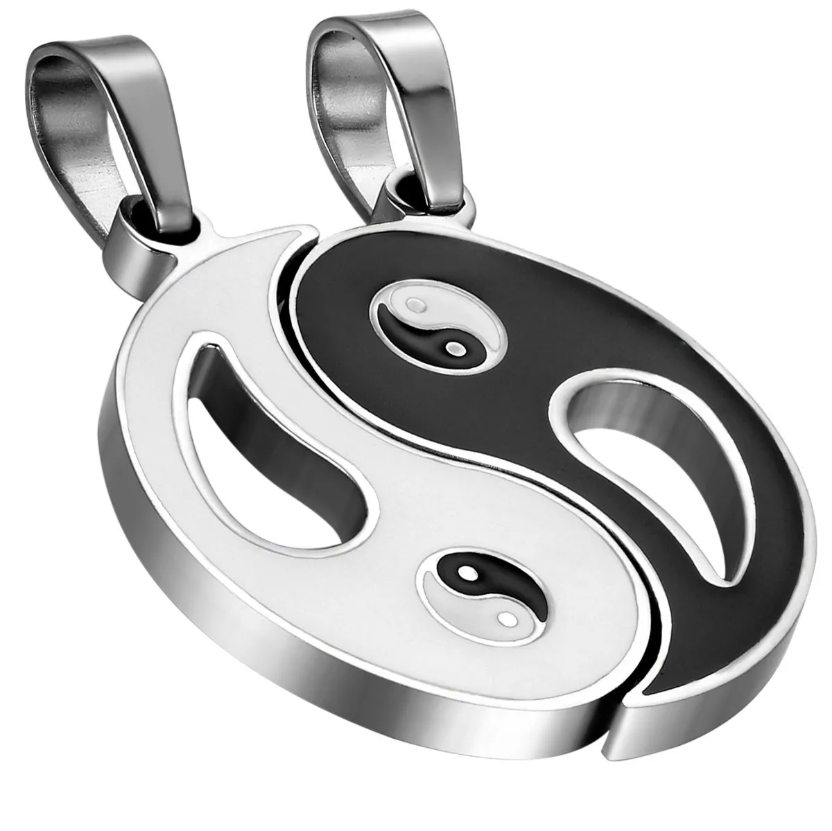 Flongo 2pcs Bracciali per Amanti Coppie, Yin Yang Tai Chi Ciondolo Nero Bianco, Bracciali in Pelle Intrecciata Tribal, Buon Regalo di San Valentino/Natale (Collana) - immagine 1