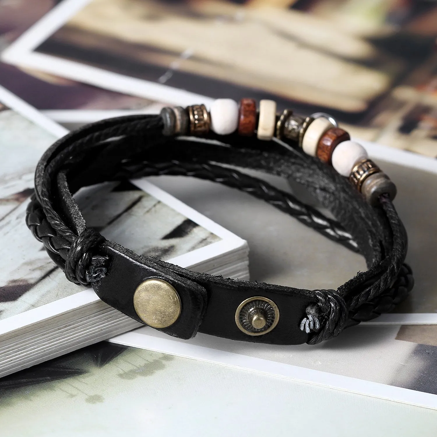 Flongo 2pcs Bracciali per amanti coppie, Yin Yang Tai Chi ciondolo nero bianco, Bracciali in pelle intrecciata tribal, buon regalo di San Valentino/Natale (C) - immagine 3