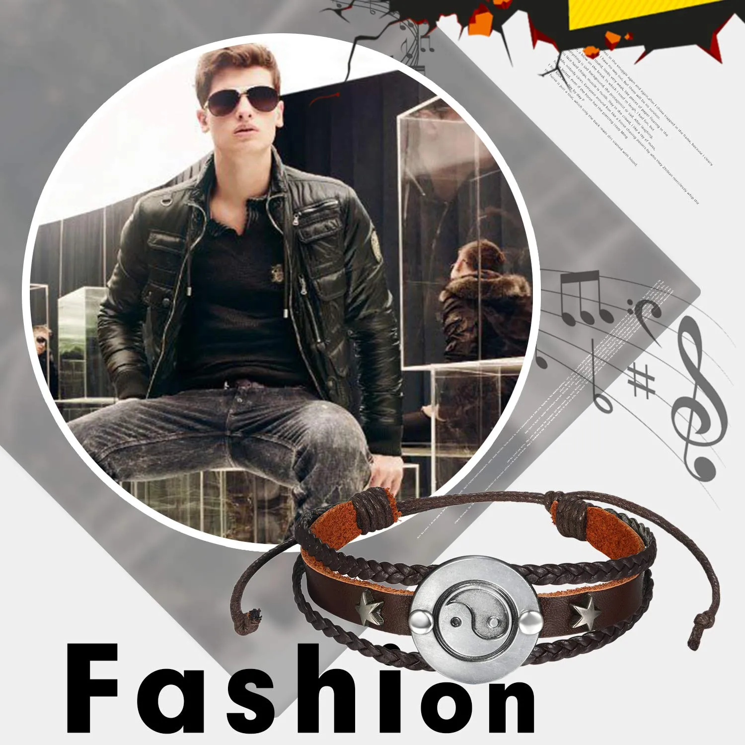 Flongo 2pcs Bracciali per Amanti Coppie, Yin Yang Tai Chi Ciondolo Nero Bianco, Bracciali in Pelle Intrecciata Tribal, Buon Regalo di San Valentino/Natale - immagine 4