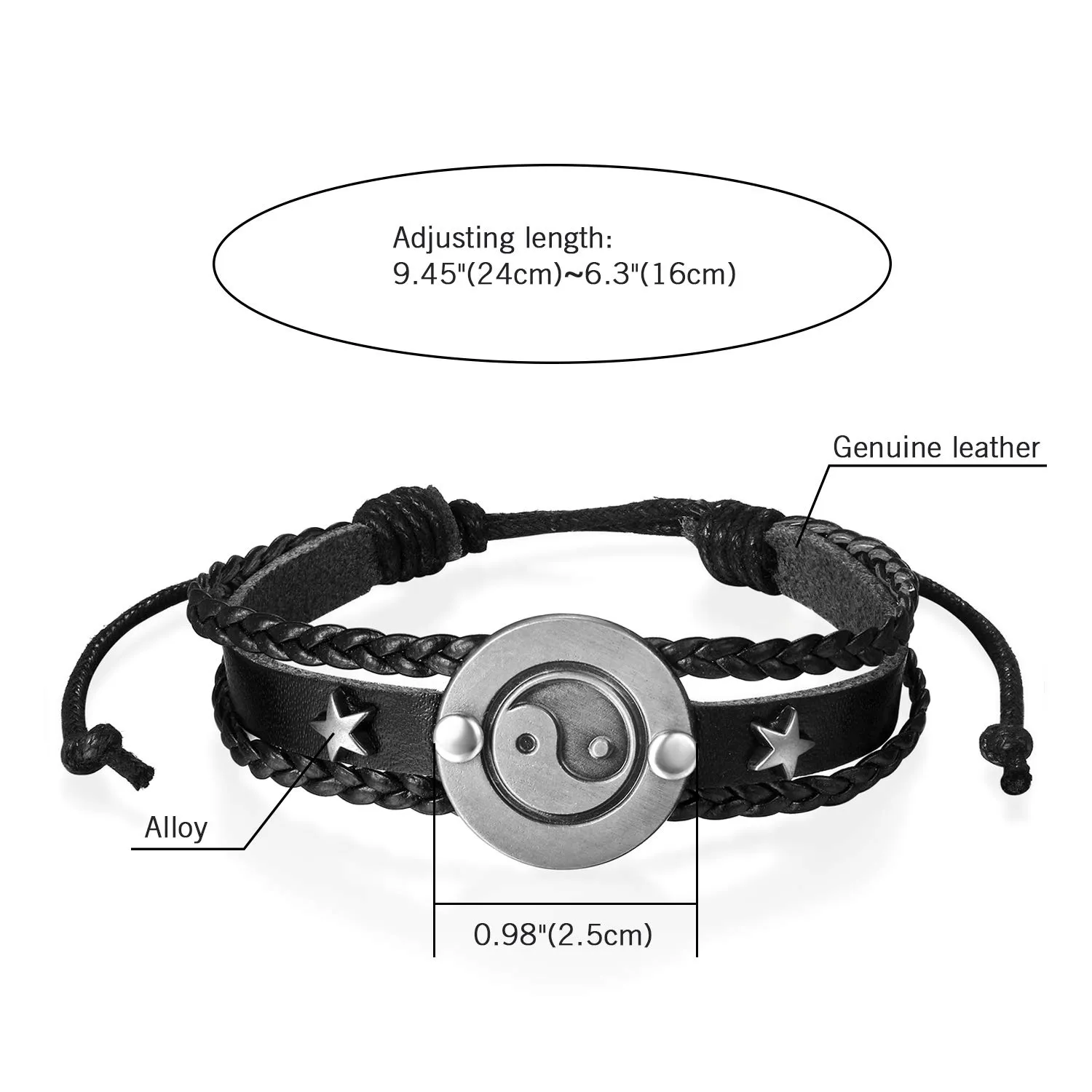 Flongo 2pcs Bracciali per Amanti Coppie, Yin Yang Tai Chi Ciondolo Nero Bianco, Bracciali in Pelle Intrecciata Tribal, Buon Regalo di San Valentino/Natale - immagine 7