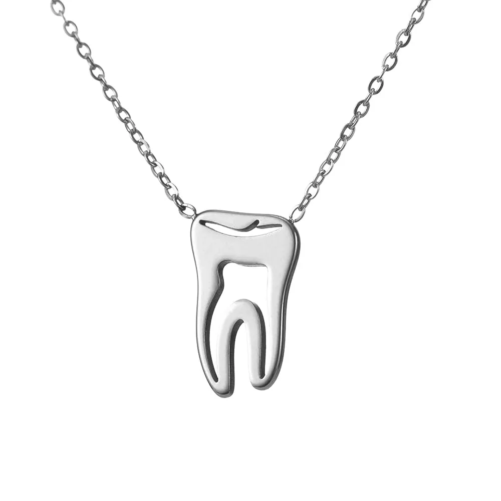 TEAMER Moda Dente Collana Argento Acciaio inox proteggere i denti Ciondolo Bracciale Anello Dichiarazione Dentista Gioielli quotidiani Regali (Collana di denti - Argento) - immagine 1